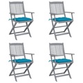 vidaXL Klappbare Gartenstühle 4 Stk. mit Kissen Massivholz Akazie