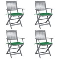 vidaXL Klappbare Gartenstühle 4 Stk. mit Sitzkissen Massivholz Akazie