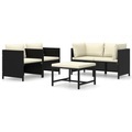 vidaXL 5-tlg. Garten-Lounge-Set mit Kissen Poly Rattan Schwarz