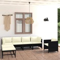vidaXL 7-tlg. Garten-Lounge-Set mit Kissen Poly Rattan Schwarz