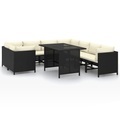 vidaXL 9-tlg. Garten-Lounge-Set mit Kissen Poly Rattan Schwarz