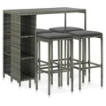 vidaXL 5-tlg. Gartenbar-Set mit Kissen Poly Rattan Grau