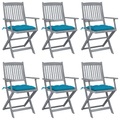 vidaXL Klappbare Gartenstühle 6 Stk. mit Kissen Massivholz Akazie