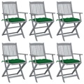 vidaXL Klappbare Gartenstühle 6 Stk. mit Kissen Massivholz Akazie