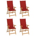 vidaXL Gartenstühle 4 Stk. mit Roten Kissen Massivholz Teak