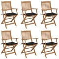 vidaXL Klappbare Gartenstühle 6 Stk. mit Kissen Massivholz Akazie