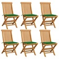 vidaXL Gartenstühle mit Grünen Kissen 6 Stk. Massivholz Teak