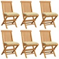 vidaXL Gartenstühle mit Cremeweißen Kissen 6 Stk. Massivholz Teak