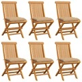 vidaXL Gartenstühle mit Beige Kissen 6 Stk. Massivholz Teak