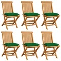vidaXL Gartenstühle mit Grünen Kissen 6 Stk. Massivholz Teak