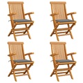 vidaXL Gartenstühle mit Grauen Kissen 4 Stk. Teak Massivholz