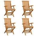 vidaXL Gartenstühle mit Beige Kissen 4 Stk. Teak Massivholz