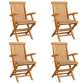 vidaXL Gartenstühle mit Beige Kissen 4 Stk. Teak Massivholz