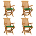 vidaXL Gartenstühle mit Grünen Kissen 4 Stk. Teak Massivholz