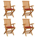 vidaXL Gartenstühle mit Roten Kissen 4 Stk. Teak Massivholz