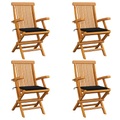 vidaXL Gartenstühle mit Schwarzen Kissen 4 Stk. Teak Massivholz