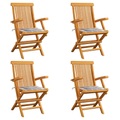 vidaXL Gartenstühle mit Kissen 4 Stk. Grau Karomuster Massivholz Teak