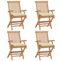 vidaXL Gartenstühle mit Cremeweißen Kissen 4 Stk. Massivholz Teak