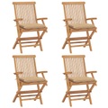 vidaXL Gartenstühle mit Beige Kissen 4 Stk. Massivholz Teak