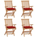 vidaXL Gartenstühle mit Roten Kissen 4 Stk. Massivholz Teak