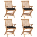 vidaXL Gartenstühle mit Schwarzen Kissen 4 Stk. Massivholz Teak