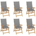 vidaXL Gartenstühle 6 Stk. mit Grauen Kissen Massivholz Teak