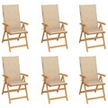 vidaXL Gartenstühle 6 Stk. mit Beigen Kissen Massivholz Teak