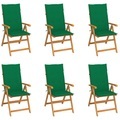 vidaXL Gartenstühle 6 Stk. mit Grünen Kissen Massivholz Teak