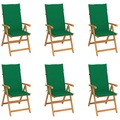vidaXL Gartenstühle 6 Stk. mit Grünen Kissen Massivholz Teak