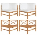 vidaXL Ecksofas 2 Stk. mit Creme Kissen Massivholz Teak