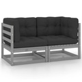vidaXL Gartensofa 2-Sitzer mit Kissen Grau Massivholz Kiefer