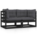 vidaXL 2-Sitzer-Gartensofa mit Kissen Schwarz Kiefer Massivholz