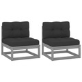 vidaXL Garten-Mittelsofas mit Kissen 2 Stk. Grau Massivholz Kiefer