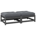 vidaXL Garten-Fußhocker mit Kissen 2 Stk. Grau Massivholz Kiefer