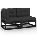 vidaXL 2-tlg. Garten-Lounge-Set mit Kissen Schwarz Massivholz Kiefer