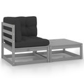 vidaXL 2-tlg. Garten-Lounge-Set mit Kissen Grau Massivholz Kiefer