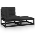 vidaXL 2-tlg. Garten-Lounge-Set mit Kissen Schwarz Massivholz Kiefer