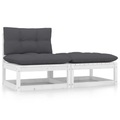 vidaXL 2-tlg. Garten-Lounge-Set mit Kissen Weiß Massivholz Kiefer