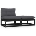 vidaXL 2-tlg. Garten-Lounge-Set mit Kissen Schwarz Massivholz Kiefer