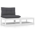 vidaXL 2-tlg. Garten-Lounge-Set mit Kissen Weiß Massivholz Kiefer