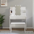 vidaXL Schminktisch-Set mit LED Hochglanz-Weiß Holzwerkstoff