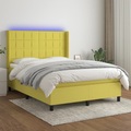 vidaXL Boxspringbett mit Matratze & LED Grün 140x200 cm Stoff