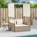 vidaXL Doppel-Sonnenliege mit Dach und Vorhängen Beige Poly-Rattan