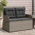 vidaXL Gartenbank Verstellbar mit Kissen Grau Poly Rattan
