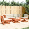 vidaXL 5-tlg. Garten-Sofagarnitur mit Kissen Wachsbraun Kiefernholz