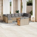 vidaXL 12-tlg. Garten-Sofagarnitur mit Kissen Beige Poly Rattan
