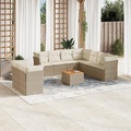 vidaXL 10-tlg. Garten-Sofagarnitur mit Kissen Beige Poly Rattan