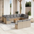 vidaXL 14-tlg. Garten-Sofagarnitur mit Kissen Beige Poly Rattan