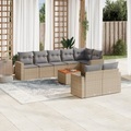 vidaXL 9-tlg. Garten-Sofagarnitur mit Kissen Beige Poly Rattan