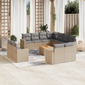 vidaXL 12-tlg. Garten-Sofagarnitur mit Kissen Beige Poly Rattan